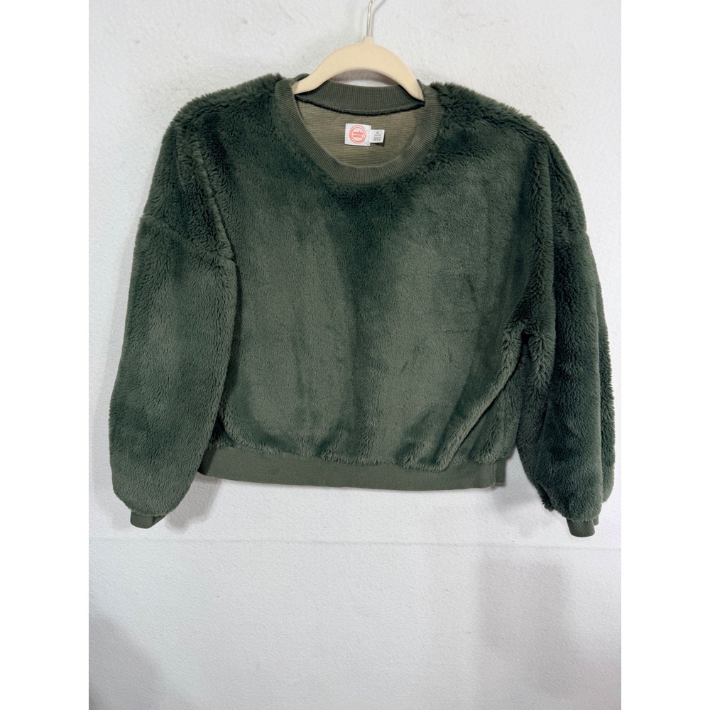 Wonder Nation Sweatshirt Faux Fur Pullover Kids XL Green Cozy Winter Fleece